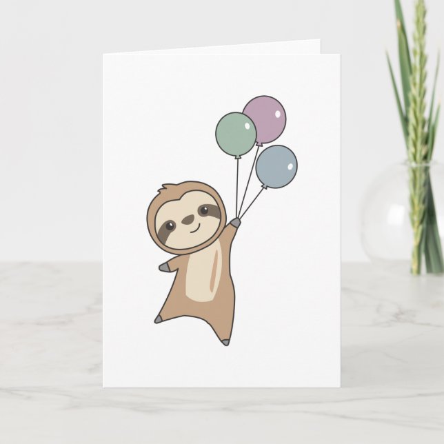 Sloth fliegt mit Balloons auf Karte (Vorderseite)