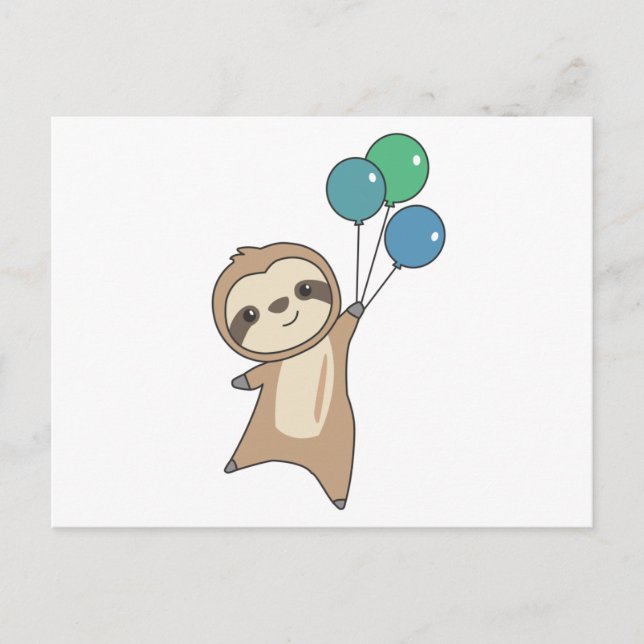 Sloth fliegt mit Balloons auf Postkarte (Vorderseite)