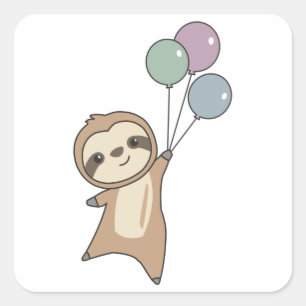 Sloth fliegt mit Balloons auf Quadratischer Aufkleber