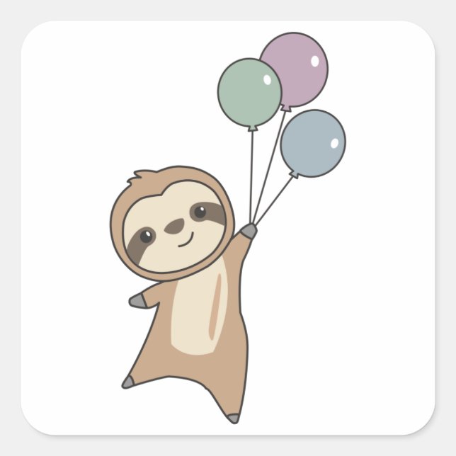 Sloth fliegt mit Balloons auf Quadratischer Aufkleber (Vorderseite)
