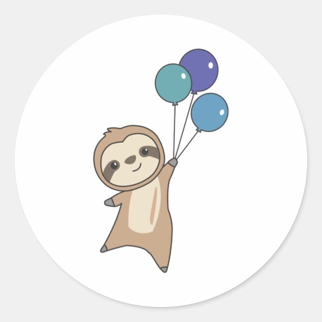 Sloth fliegt mit Balloons auf Runder Aufkleber (Vorderseite)