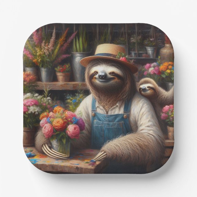 Sloth Florist Pappteller (Vorderseite)
