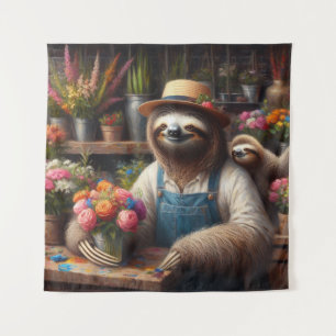 Sloth Florist Wandteppich