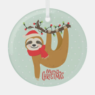 Sloth Frohe Weihnachten Niedlicher Feiertag Tier Ornament Aus Glas