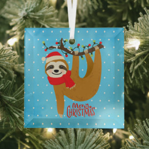 Sloth Frohe Weihnachten Niedlicher Feiertag Tier Ornament Aus Glas