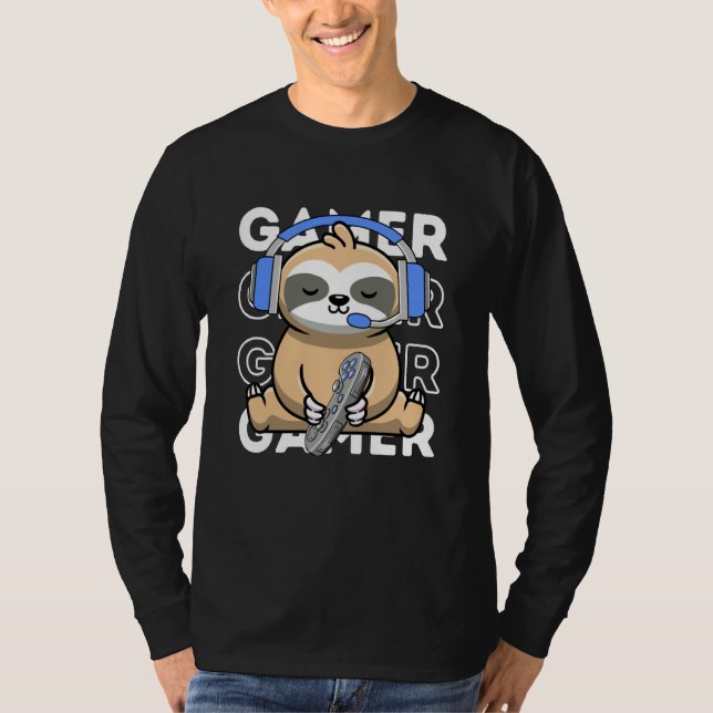 Sloth Gamer Cute Sloth Playing Video Games Boys Ki T-Shirt (Vorderseite)