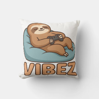 Sloth Gamer Vibes Pillow – Chill Bean Bag Controll Kissen
