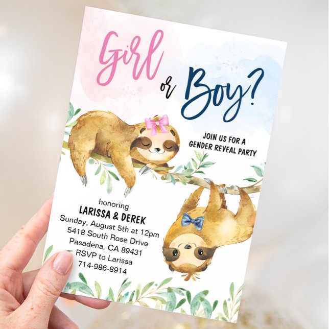 Sloth Gender Reveal Party Einladung (Von Creator hochgeladen)
