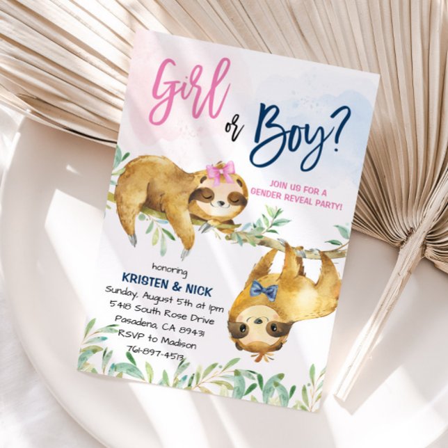 Sloth Gender Reveal Party Einladung (Von Creator hochgeladen)