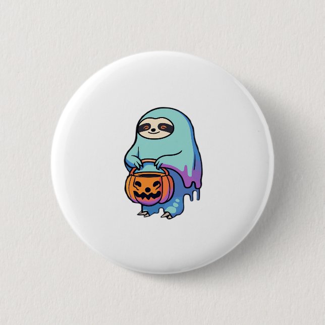Sloth Ghost Halloween Oversized T-Shirt Button (Vorderseite)