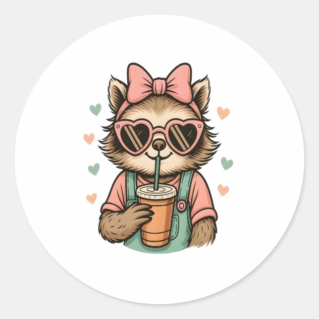 Sloth Girl Coffee Lover Runder Aufkleber (Vorderseite)
