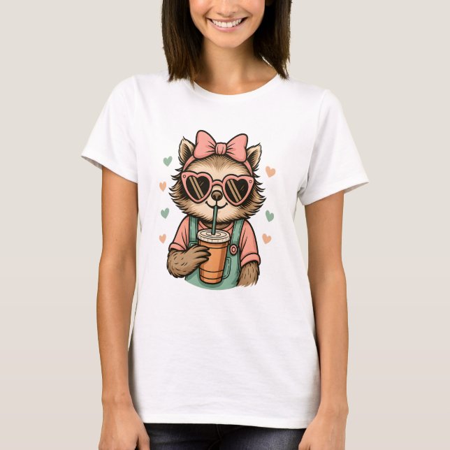 Sloth Girl Coffee Lover T-Shirt (Vorderseite)