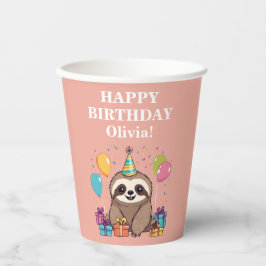 Sloth Girl Happy Birthday Party Pink Personalisier Pappbecher