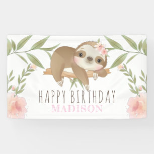 Sloth Girl Happy Birthday Personalisiert Banner