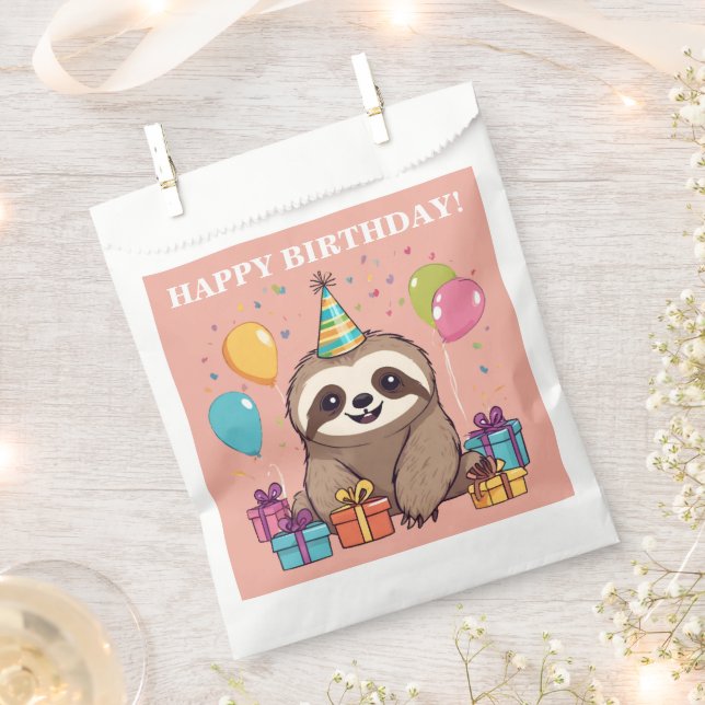 Sloth Girl Happy Birthday Pink Personalisiert Geschenktütchen (Ausgeschnitten)