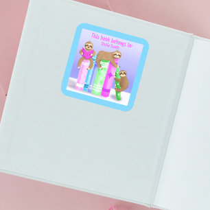 Sloth Girl's Reading Books Buchzeichen Quadratischer Aufkleber
