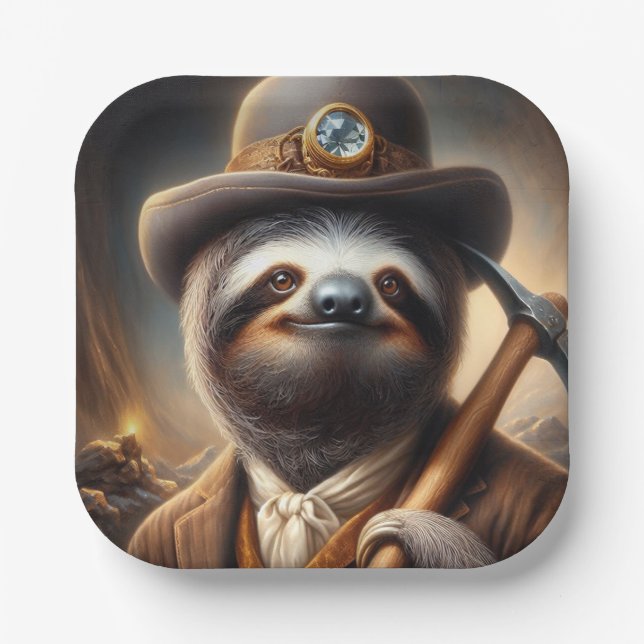 Sloth Gold Miner Pappteller (Vorderseite)