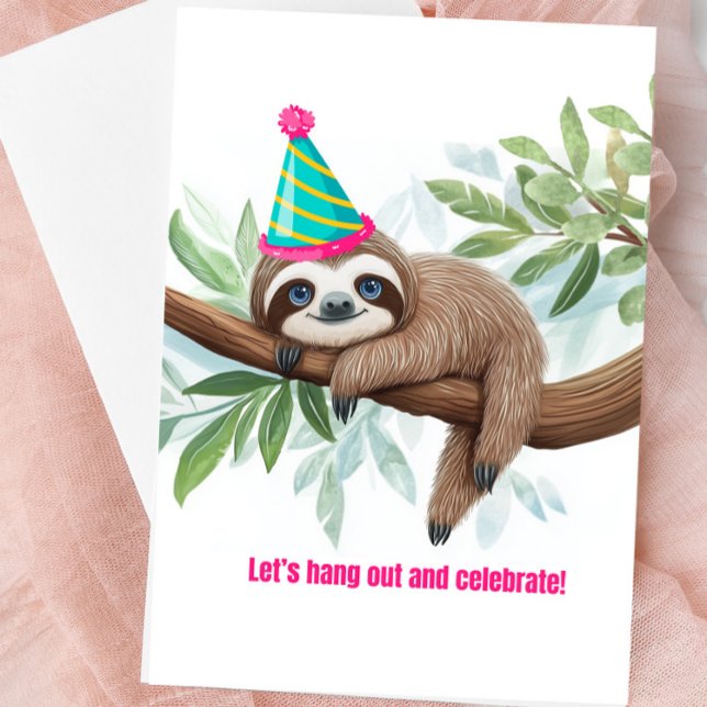 Sloth Greeting Card "Lass's Hang Out and Celebrate Karte (Cute Sloth Blank Greeting Card)