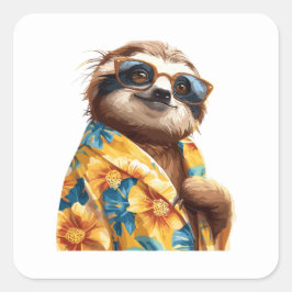 Sloth Haiian mit Sonnenbrille Quadratischer Aufkleber