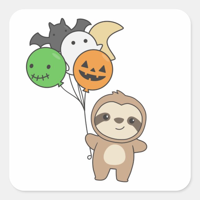 Sloth Halloween Balloons Kids Niedlicher Tiere Quadratischer Aufkleber (Vorderseite)