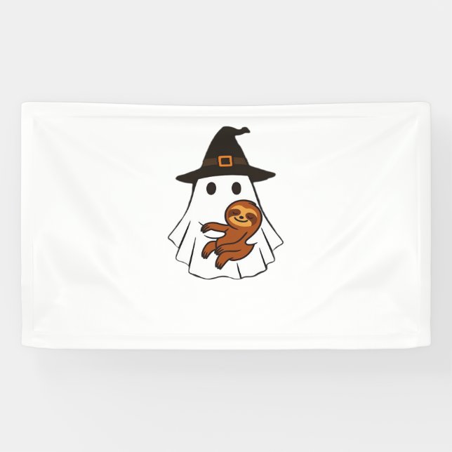 Sloth Halloween Ghost Witch Hat Animal Lovers Boys Banner (Horizontal)