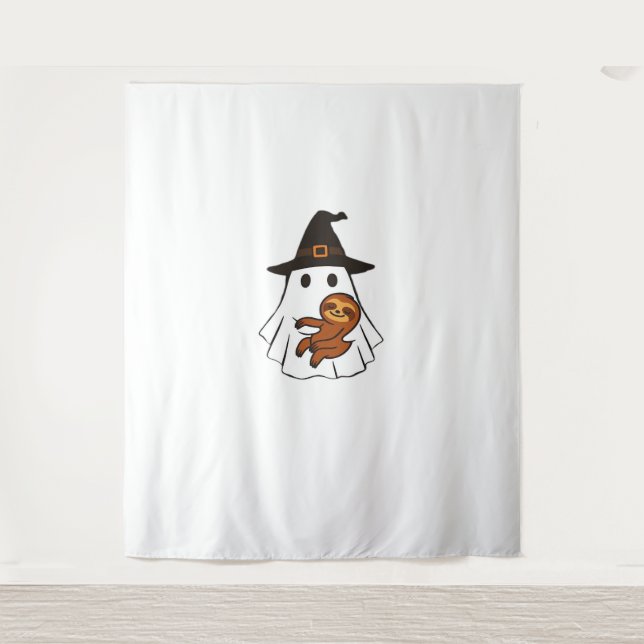 Sloth Halloween Ghost Witch Hat Animal Lovers Boys Wandteppich (Vorderseite)