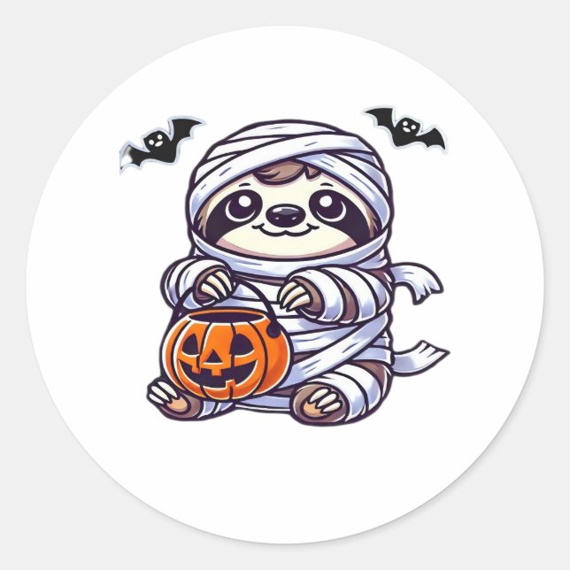 Sloth Halloween Mummy Kids Women Men Sloth Classic Runder Aufkleber (Vorderseite)