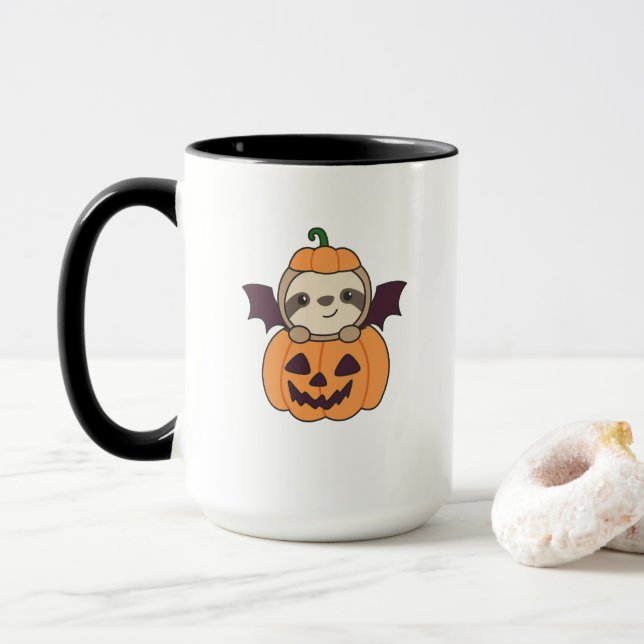 Sloth Halloween Pumpkin Bat Costume Tasse (Mit Donut)