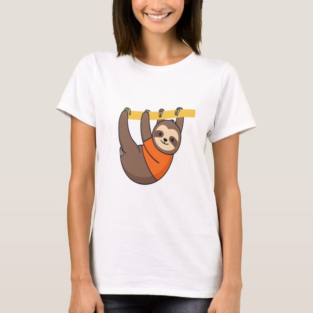 Sloth Hanging on Branch with Orange T-Shirt (Vorderseite)
