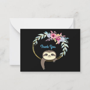Sloth Hanging Wreath Blume Dankeschön Card Mitteilungskarte