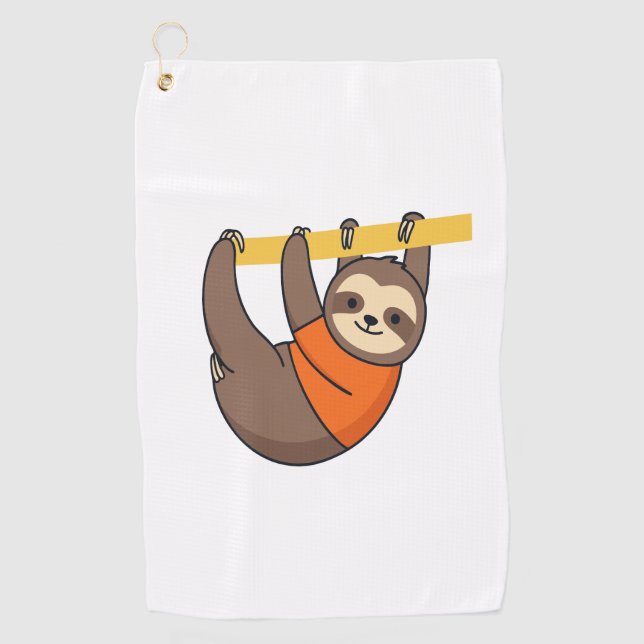 Sloth Hangon Branch mit Orange Golfhandtuch (Vorderseite)