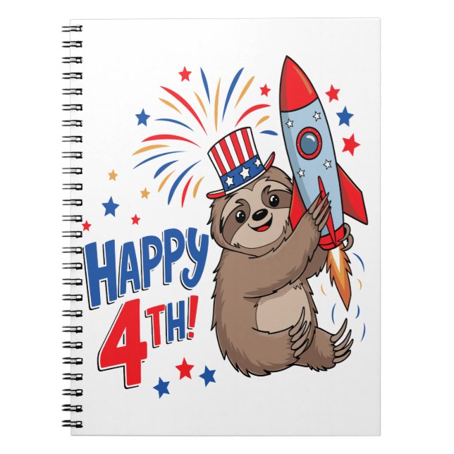 Sloth Happy 4th Rocket Fireworks USA Notizblock (Vorderseite)