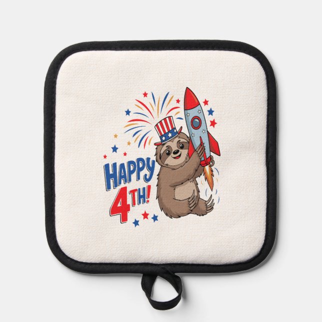 Sloth Happy 4th Rocket Fireworks USA Topflappen (Vorderseite)