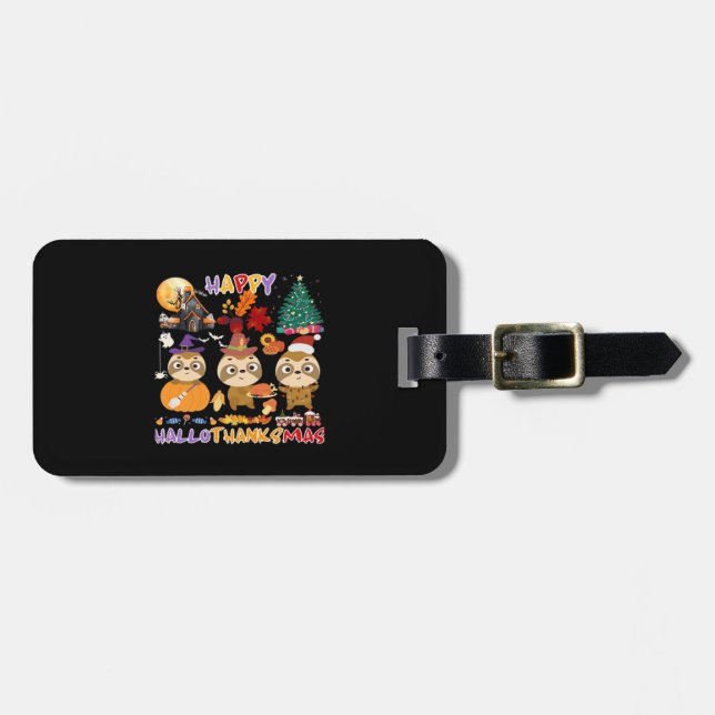 Sloth Happy Hallothanksmas Funny Halloween Thanksg Gepäckanhänger (Vorderseite horizontal)