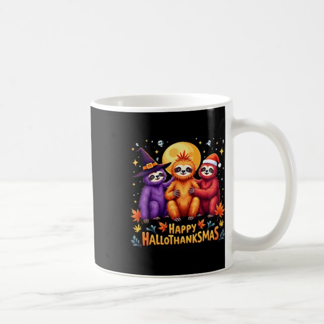 Sloth Happy Hallothanksmas Halloween-Erntedank Kaffeetasse (Rechts)
