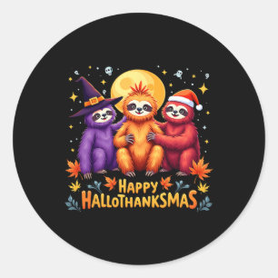 Sloth Happy Hallothanksmas Halloween-Erntedank Runder Aufkleber