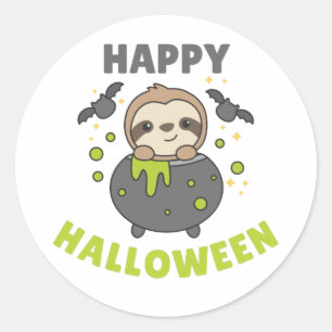 Sloth Happy Halloween Cauldron Bat Classic Round S Runder Aufkleber