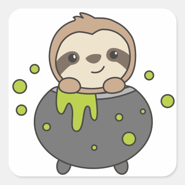 Sloth Happy Halloween Cauldron Bat Square Sticker (Vorderseite)