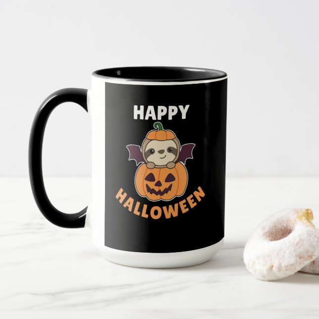 Sloth Happy Halloween Pumpkin Bat Costume Tasse (Mit Donut)