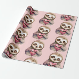 Sloth Heart & Big Eyes Wasserfarbe Name Geschenkpapier