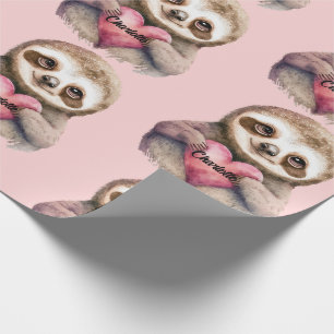 Sloth Heart & Big Eyes Wasserfarbe Name Geschenkpapier