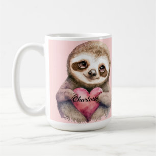 Sloth Heart & Big Eyes Wasserfarbe Name Kaffeetasse