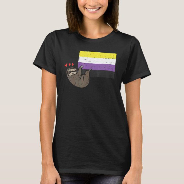 Sloth Hearts mit nichtbinärem Flag Niedlich Enby N T-Shirt (Vorderseite)