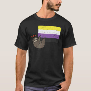 Sloth Hearts mit nichtbinärem Flag Niedlich Enby N T-Shirt