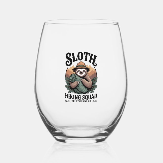 Sloth Hiking Squad Funny Camping Weinglas Ohne Stiel (Vorderseite)