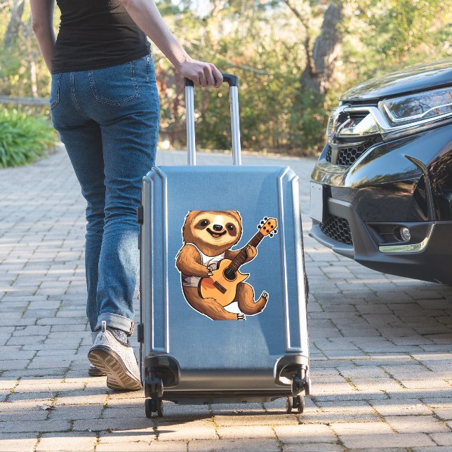 Sloth Holding Guitar Santa Hat Aufkleber (Koffer Insitu)