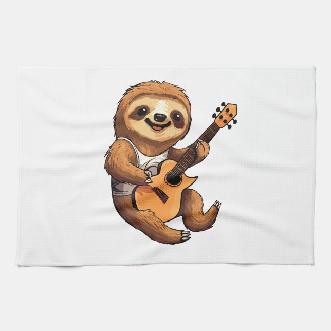 Sloth Holding Guitar Santa Hat Geschirrtuch (Horizontal)