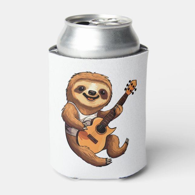 Sloth Holding Guitar Weihnachtsmannmütze Dosenkühler (Kanne Vorderseite)