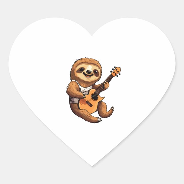 Sloth Holding Guitar Weihnachtsmannmütze Herz-Aufkleber (Vorderseite)