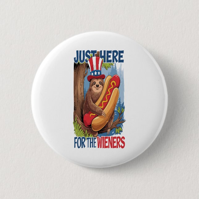 Sloth Hot Dog 4. Juli GRILLEN Button (Vorderseite)